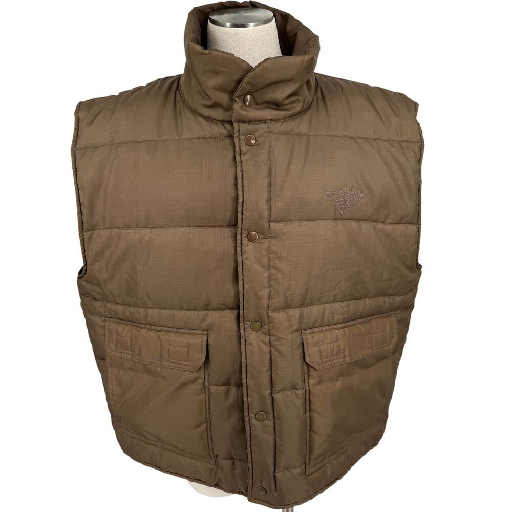 Natural Down by Ten West Apparel Down Vest SZ XL Brown Rip Stop Pockets Westernd